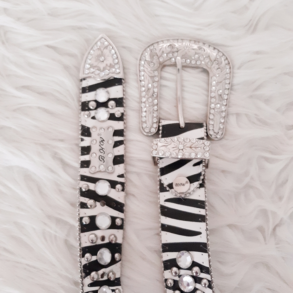 Elegant Zebra Pattern Rhinestone Belt - Picture 3 of 4